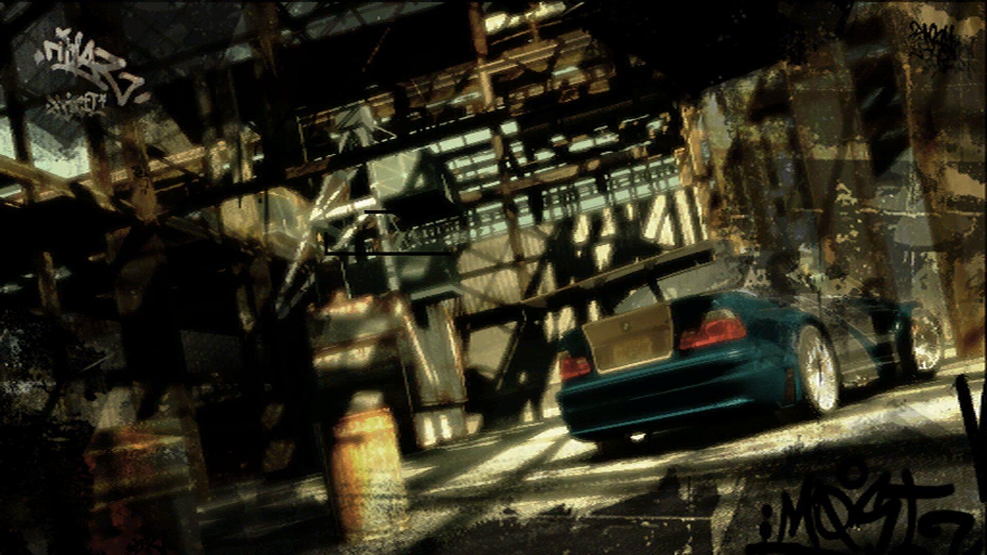 BMW pod železným mostem v Rockportu, z oficiálních obrázků Need for Speed: Most Wanted